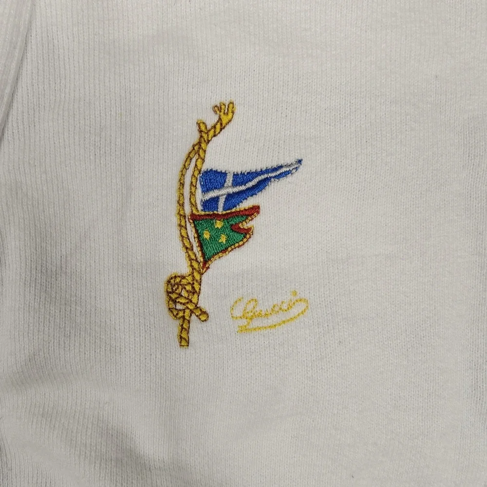 Vintage Gucci Sweater Mens XL White Nautical Striped Lined Knit Cardigan USA